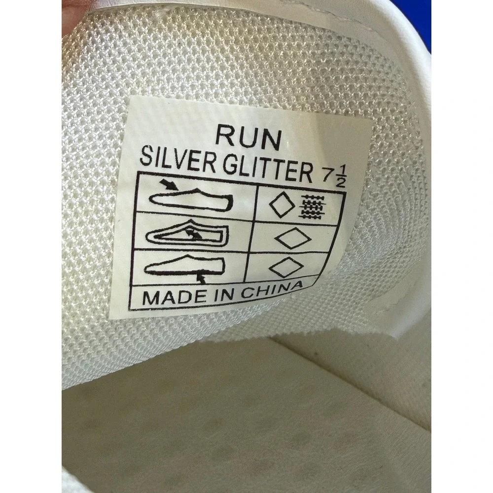 Vintage Havana Run Silver Glitter Star Rhinestone Fashion Sneakers White 7.5‎